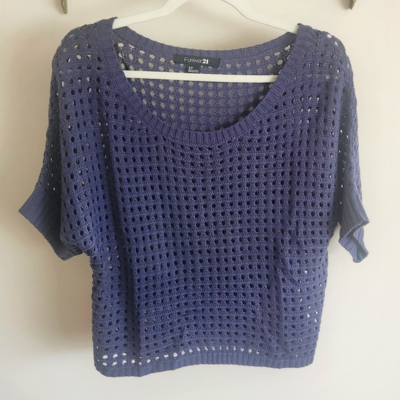 Forever 21 Blue Crochet Cropped Sweater - Picture 1 of 2
